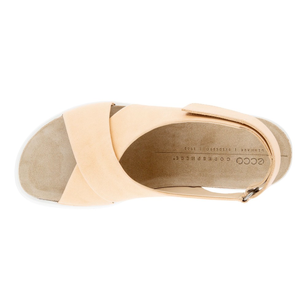 ECCO Womens Sandals Beige - Flowt Wedge Cork - INO-239785